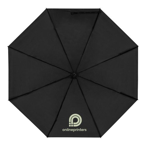 Schwarzer Taschenschirm aus RPET-Material mit manuellem ffnungsmechanismus.