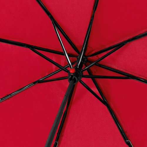 Roter RPET-Taschenschirm mit Bezug und Gestell.