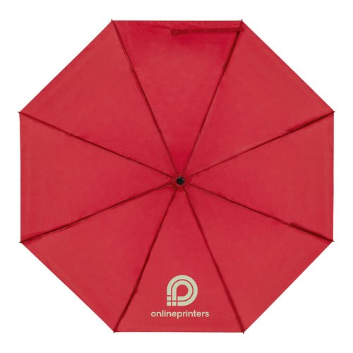 Roter RPET-Taschenschirm mit Bezug und Griff.