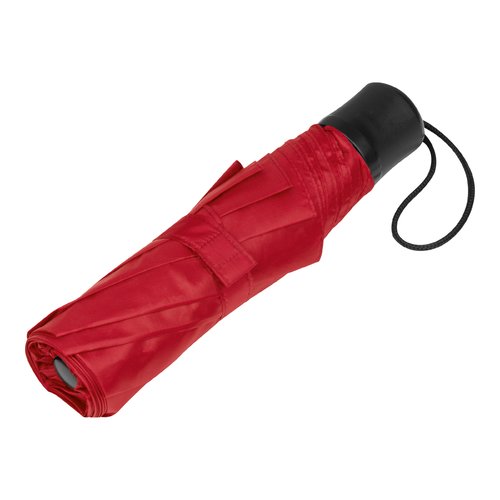 Roter RPET-Taschenschirm mit Handschlaufe.