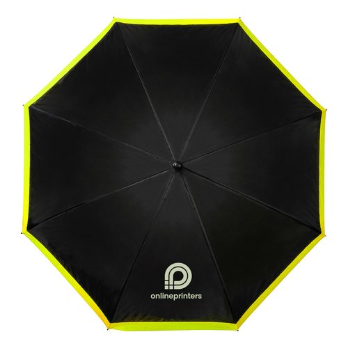 Schwarzer Regenschirm mit farbiger Kante und Automatik.