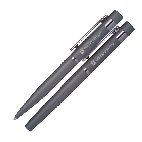 Anthrazitfarbenes Schreibset mit Kugelschreiber und Etui.