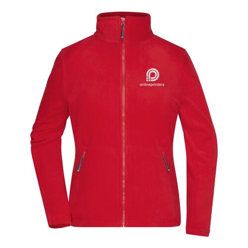Rote Fleecejacke aus Polyester f�r Damen mit durchgehendem Rei�verschluss.