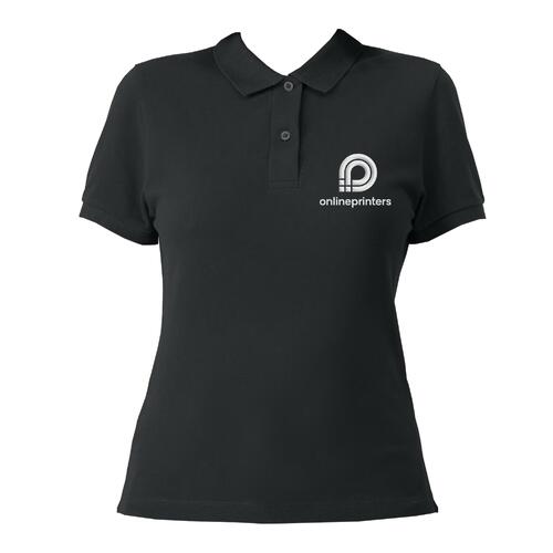 Schwarzes Damen Poloshirt aus Bio-Baumwolle mit kurzer Knopfleiste.
