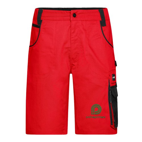 Rote Arbeits-Shorts aus Polyester-Baumwoll-Mischgewebe mit Taschen.