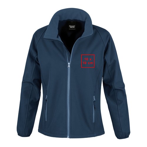 Blaue Softshelljacke für Herren mit durchgehendem Reißverschluss und Seitentaschen.