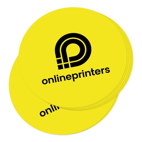 Gelber Papier-Aufkleber in individueller Form.