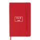 Rotes Geschenkset mit Notizbuch und Stift.