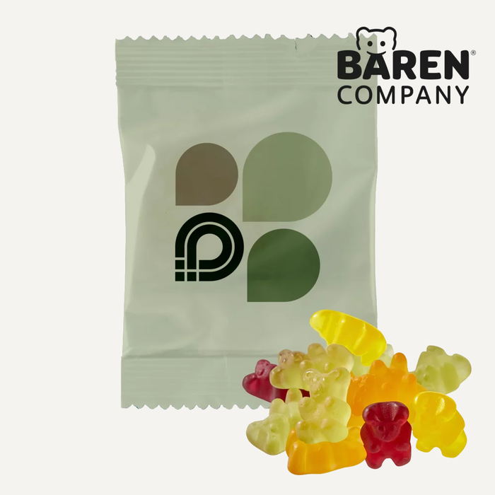 Bild Vegane Fruchtgummis im bedruckten Werbet�tchen