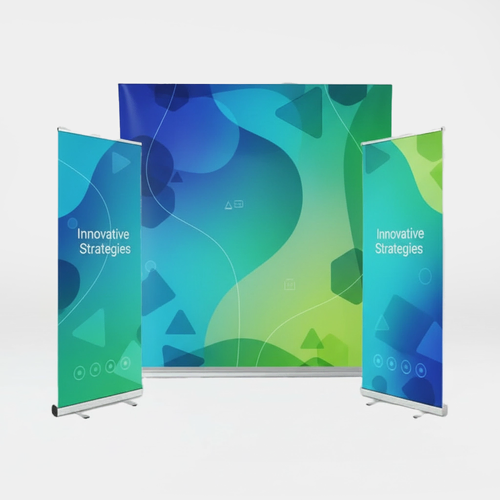 Bild Roll-up-Display mit bedrucktem Banner auf einer Messe