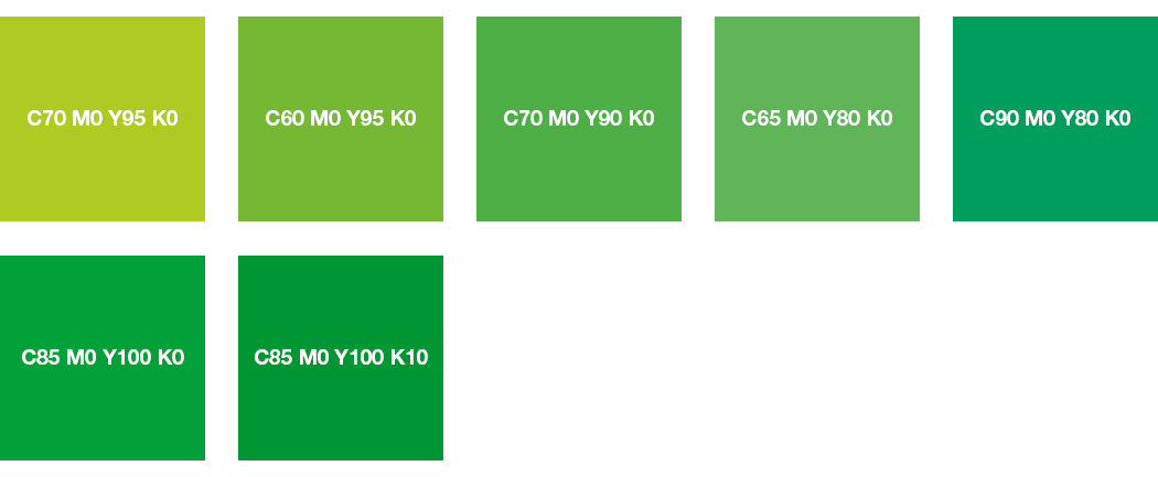 CMYK-Farben: Leuchtgrün, Gelbgrün, Grün
