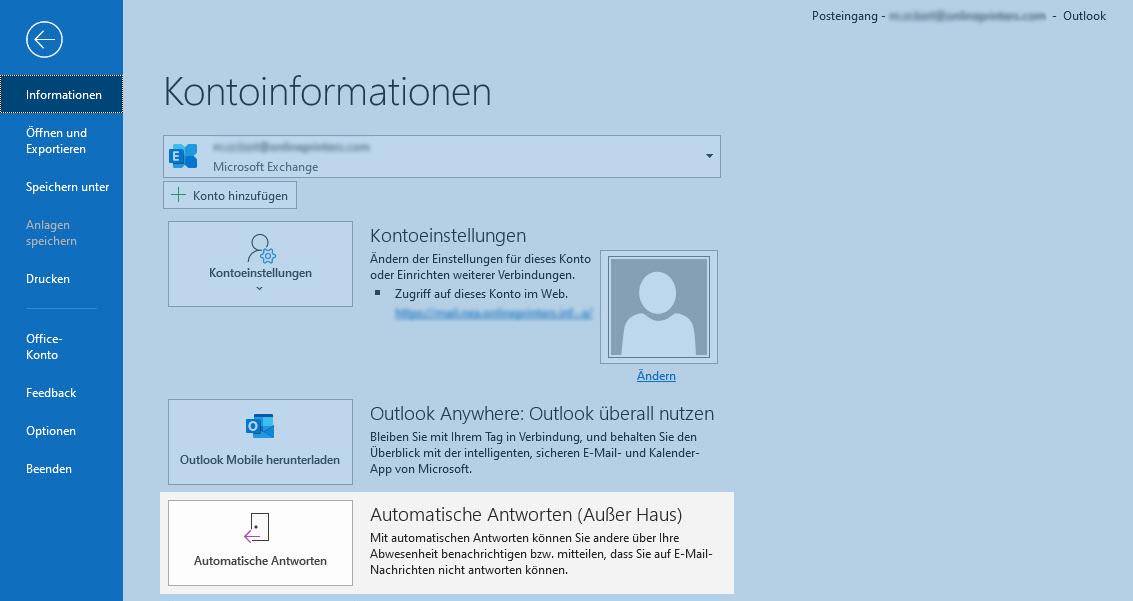 Screenshot - Microsoft Outlook Kontoinformationen